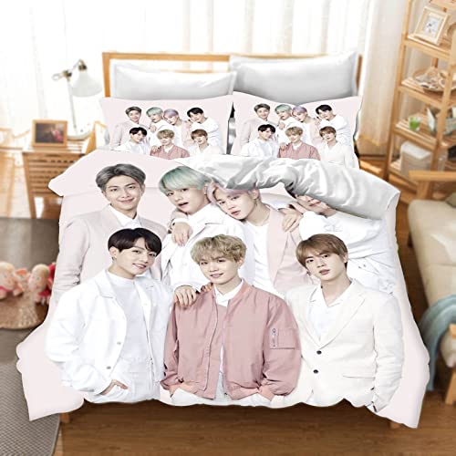 DDONVG BTS Juego de ropa de cama de 3 piezas 3D BTS, impresión de 135 x 200 cm, funda nórdica de...