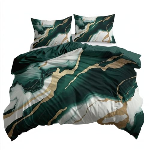 Funda de edred&oacute;n Arte de m&aacute;rmol Verde y Blanco, Juego de Ropa de Cama Reversible, Funda de...