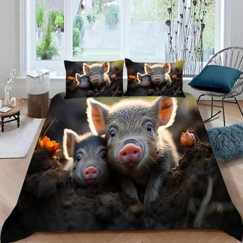 Funda Nordica Cama 90 Cerdito Funda Edredon Microfibra Suave 3D Juego de Ropa de Cama Animales de...