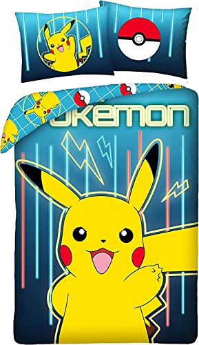 Halantex - Juego de Ropa de Cama con dise&ntilde;o de Pokemon Picachu, Color Amarillo y Azul, 2 Piezas 140...