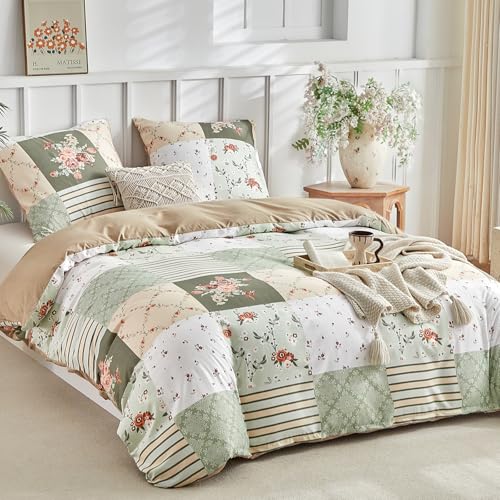 Tokokimo Funda de edred&oacute;n 220x240 con 2 fundas de almohada 65x65 cm - Motivo de patchwork floral...