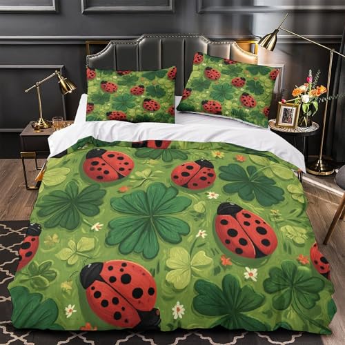 ZAWPPEUIO Tres Piezas Microfibra Ladybug Funda Edredon Impresi&oacute;n 3D Fundas Almohada Antibacteriana...