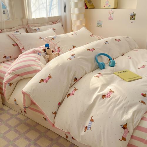 Covebett Juego de ropa de cama de 135 x 200 cm, dise&ntilde;o de perro salchicha, dise&ntilde;o de perro...
