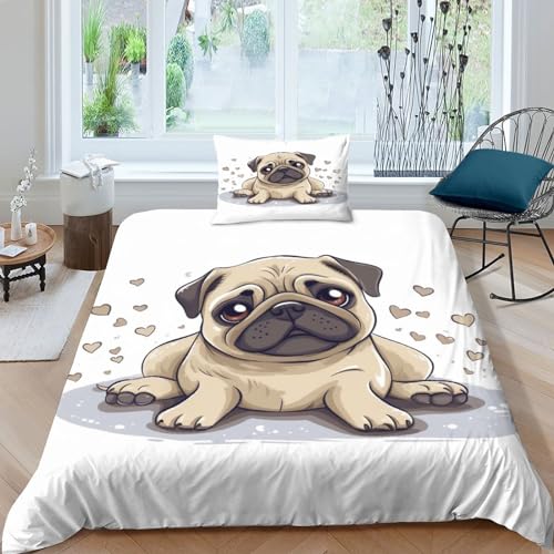 Pug Juego De Funda N&oacute;rdica 100% Microfibra Extra Suave,2 Piezas Temas de animales lindos Funda...