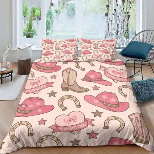 MSVMPGTHB Pink Western Style Funda de Edred&oacute;n de poli&eacute;ster Tres Piezas Dise&ntilde;o 3D con Cremallera...