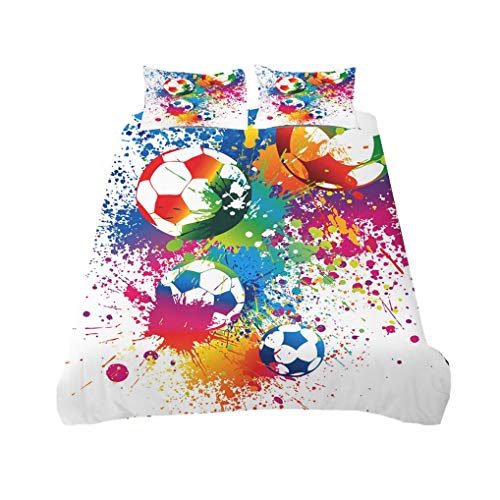 HNHDDZ 3D F&uacute;tbol Juego de Cama Estilo Deportivo Blanco Azul Naranja P&uacute;rpura Pintado Funda N&oacute;rdica...