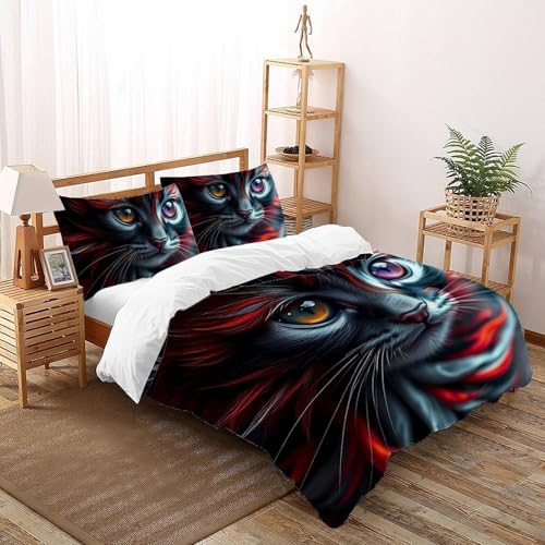 Colorido Cat Microfibra Juego De Cama Pupilas desiguales Fantas&iacute;a Cama De Ni&ntilde;os,ni&ntilde;as Microfibra...