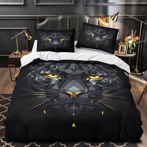 Pantera negra 3D Impresi&oacute;n Edred&oacute;n funda 3pz Microfibra cremallera oculta Dise&ntilde;o geom&eacute;trico de...