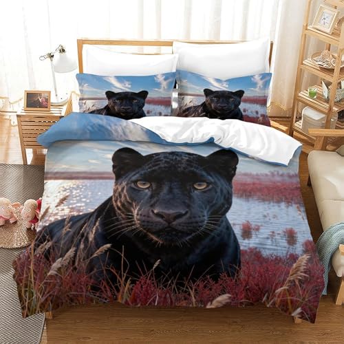 Funda N&oacute;rdica con Pantera Negra Poli&eacute;ster Microfibra Juego De Cama Humedal con Fundas Almohada...