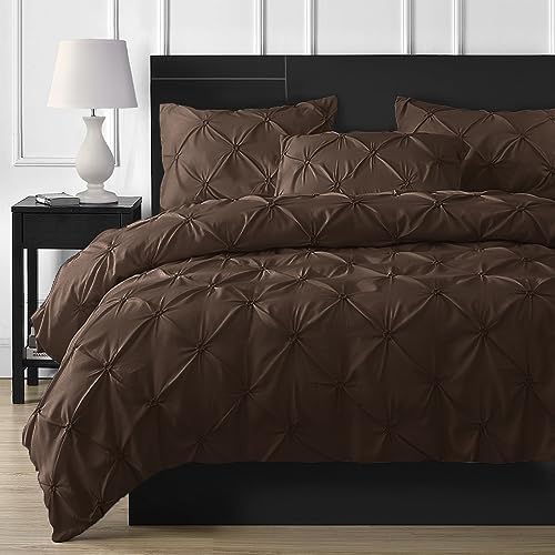 DXHOME Ropa de cama de 135 x 200 cm, 4 piezas, color marr&oacute;n, plisado, microfibra, suave,...