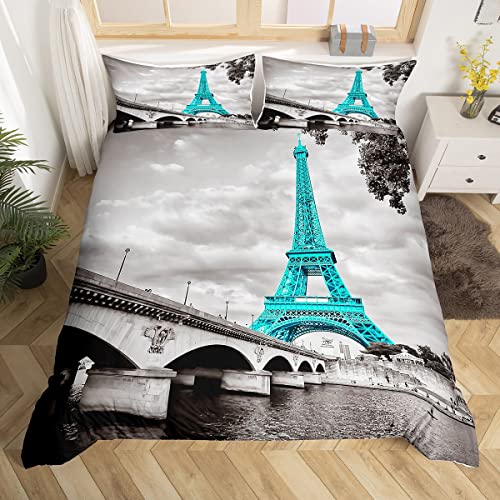 Juego de cama Torre Eiffel 140 x 200 cm ni&ntilde;as moda Teal Paris tema funda n&oacute;rdica ni&ntilde;os...