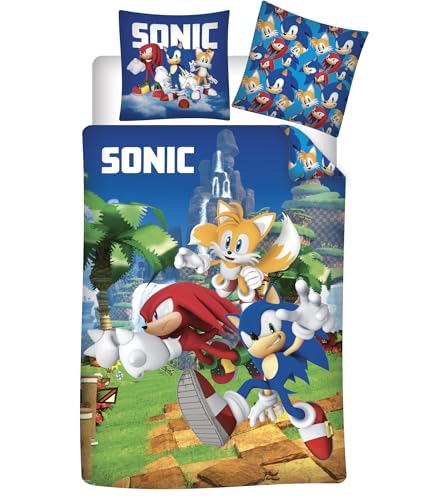 BrandMac - Juego de cama de Sonic The Hedgehog, 100% algod&oacute;n, funda n&oacute;rdica de 140 x 200 cm +...