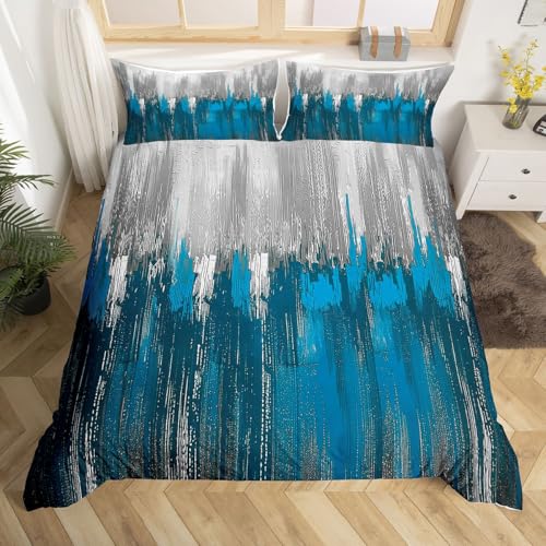 Homewish Juego de ropa de cama individual, color blanco y cian, funda de edred&oacute;n degradada...