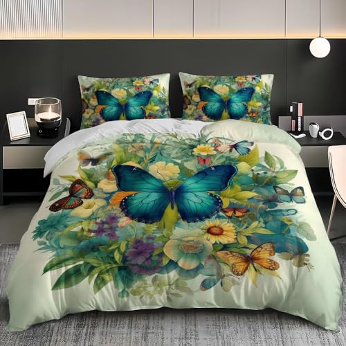 3D Funda n&oacute;rdica 220x220 cm Flores De Mariposa De Hierba Funda n&oacute;rdica con Cremallera, 3 Piezas...