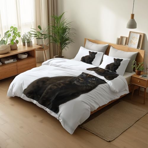 Funda Nordica Cama, 135 x 200 cm Blanco Lindo Animal Salvaje Pantera Negra Microfibra Transpirable...