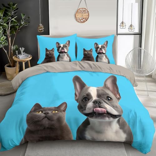 Juego de Fundas N&oacute;rdicas Suave 3 Piezas para Cama Cama 80/90 Bulldog franc&eacute;s, Patr&oacute;n Funda...