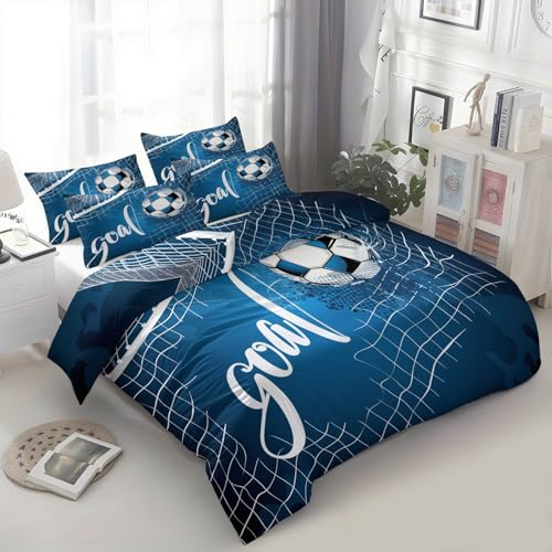 XCQHZYQ Funda N&oacute;rdica Cama 150 Tema De F&uacute;tbol Letras, Funda Edredon con Cremallera 220x240 cm Azul...