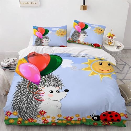 SJSXWQN Funda Nordica Cama 135 Lindo Erizo Edredon Cama para Ni&ntilde;os Adultos con Cremallera c&oacute;modo...