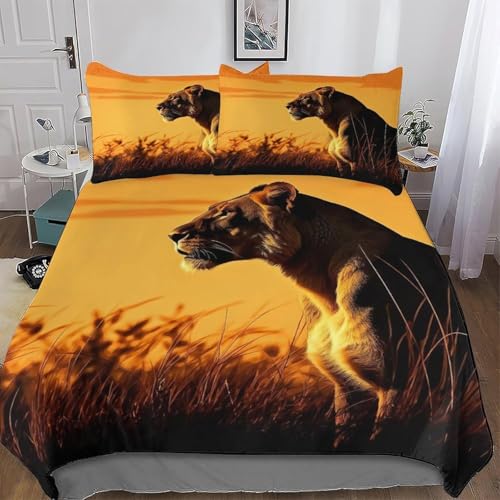 Leopardo Hierba Funda de N&oacute;rdica 160x200 Impresi&oacute;n 3D Atardecer 3 Piezas Juego de Cama Funda...
