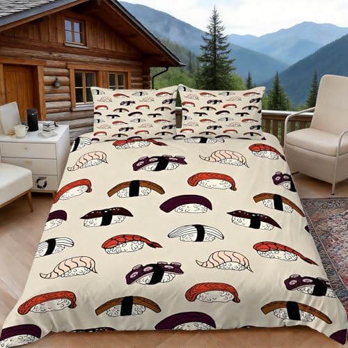 Funda Nordica Cama 90 Encantador Sushi 3D Fundas Nordicas Encantadora 3pcs Ropa de Cama Microfibra...