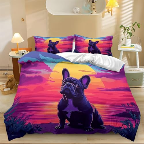 Funda n&oacute;rdica Bulldog franc&eacute;s al Atardecer Funda n&oacute;rdica Estampada con Cierre de Cremallera de...