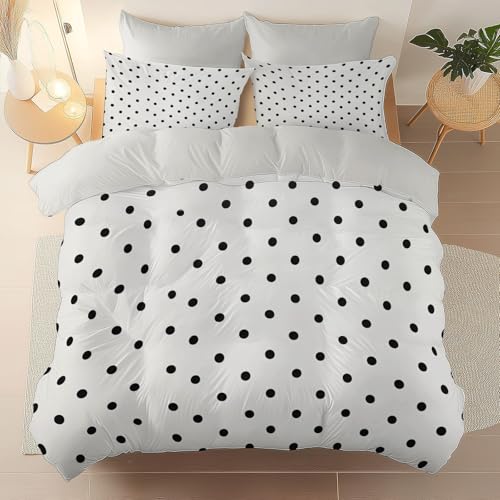 Funda n&oacute;rdica Negro Blanco con Estampado Sencillo Lunares Simetr&iacute;a, Juego de Cama Ligero de...