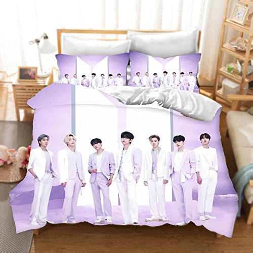 DDONVG BTS Juego de ropa de cama de 3 piezas 3D BTS, impresión de 135 x 200 cm, funda nórdica de...
