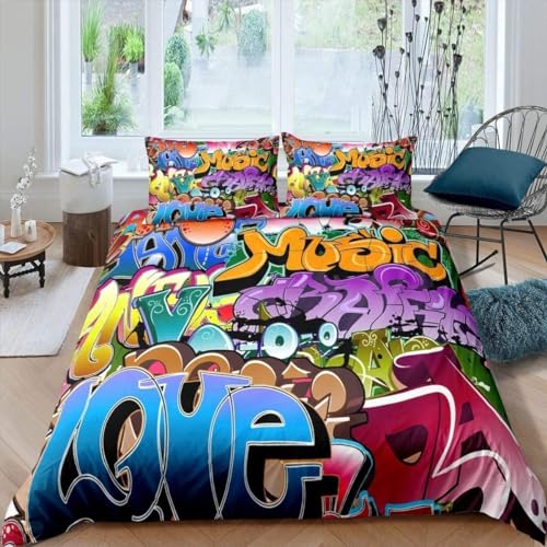 Juego de Estilo Graffiti Hip-Hop, Funda de edredón para niños y ilustración Juvenil, Funda de...