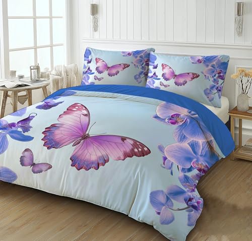 Mariposa P&uacute;rpura Juego de Funda N&oacute;rdica 2 Piezas Cama 80/90 Microfibra Extra Suave Transpirable,...