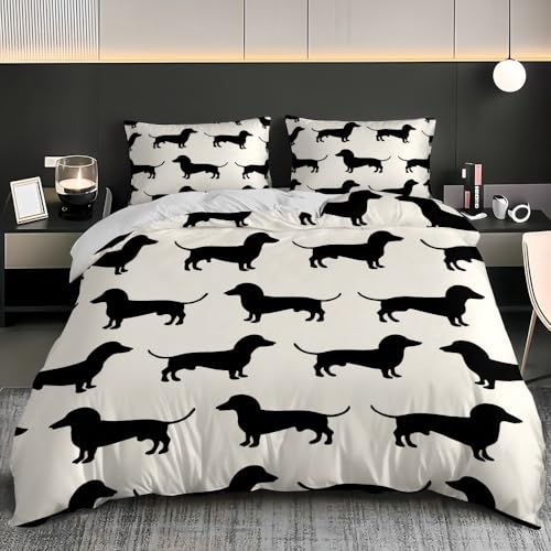 Juego de Ropa de Cama de 3 Piezas Cama 135 cm, Perro Salchicha de Dibujos Animados Juego de Cama...