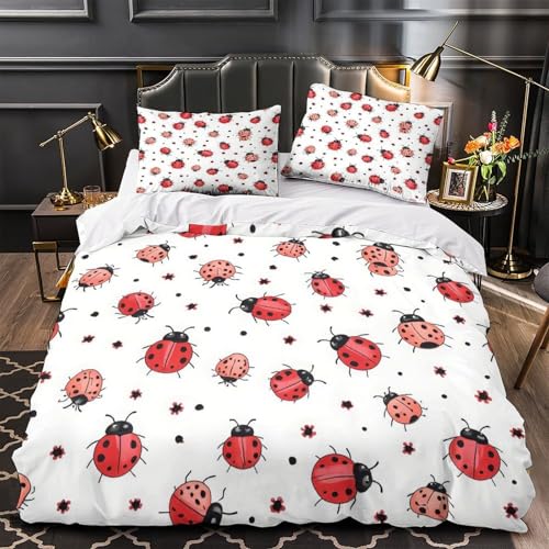 VOXYTMLWG 3 Piezas Microfibra Ladybug Funda de Edred&oacute;n Impresi&oacute;n 3D Funda Almohada Antibacteriana...