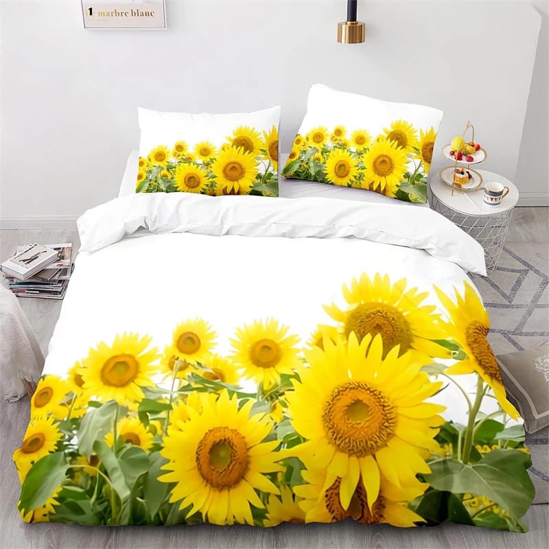 Funda Nordica Cama 150 Girasol 3 Piezas Juego de Ropa de Cama para Adulto,Suave Funda Edredon en...