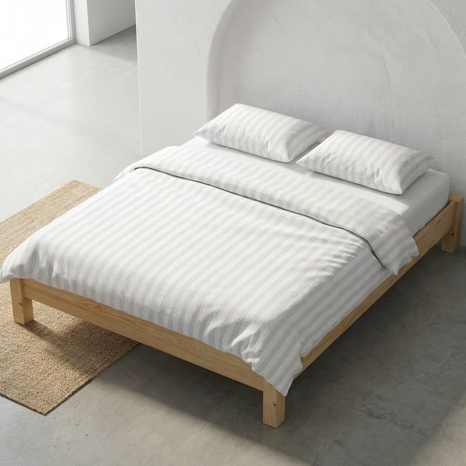 Juego Funda n&oacute;rdica Cama 150/160 100% algod&oacute;n - 2 Fundas Almohada 50x85 cm, Estampado Rayas Color...