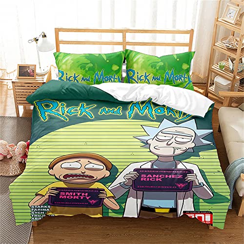 Juego De Funda N&oacute;rdica Rick and Morty con Fundas De Almohada A Juego 120 Hilos Funda Protectora...