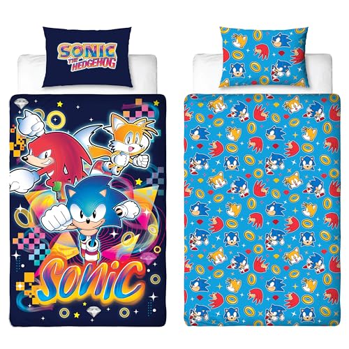 Juego de Funda de edredón con diseño de Sonic The Hedgehog para Cama Individual, Doble Cara,...