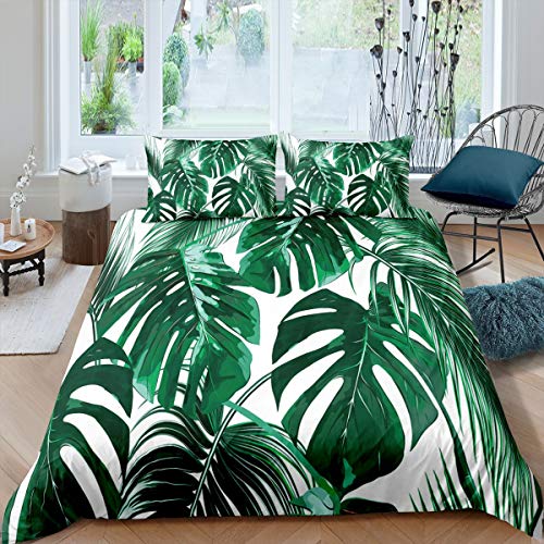 Loussiesd Ropa de Cama de Hoja de Palmera Hawaiana Isla Tropical Funda de Edred&oacute;n para Ni&ntilde;os...