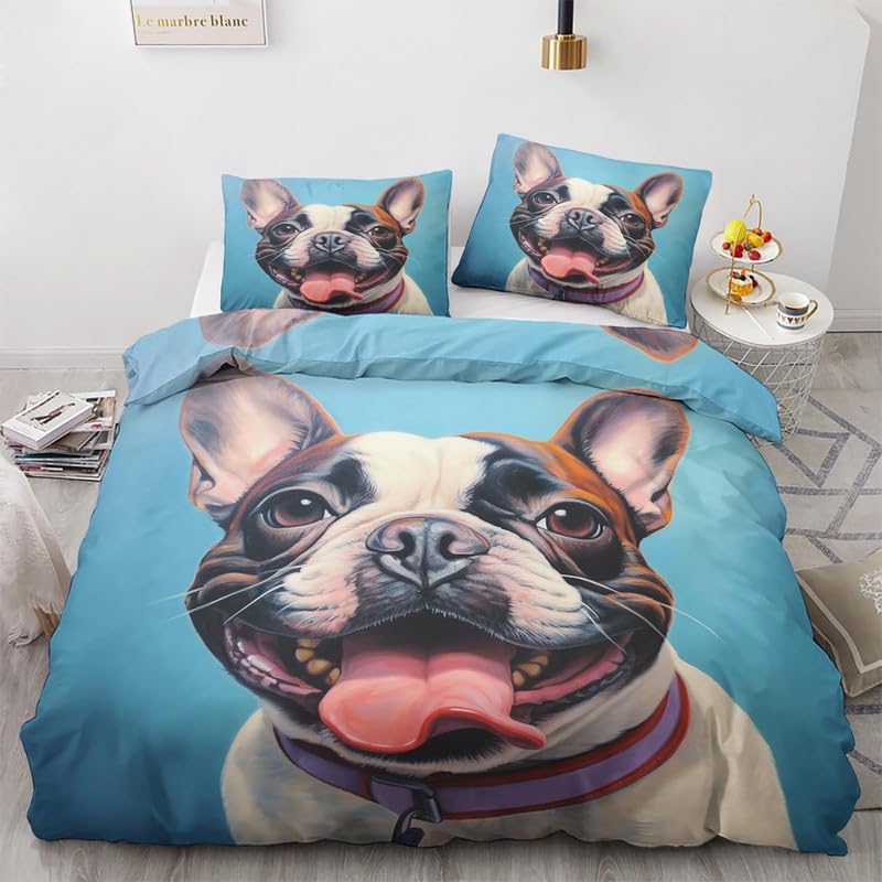 Funda Nordica Cama 90 Bulldog Franc&eacute;S Azul Funda N&oacute;rdica 150x220 con Cremallera, Juego de Cama de...