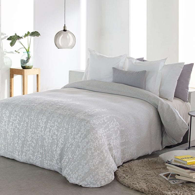 Reig Marti Funda N&oacute;rdica Neil, Dise&ntilde;o Floral Jacquard, 77% Poli&eacute;ster 23% Algod&oacute;n, Gris (150 cm)