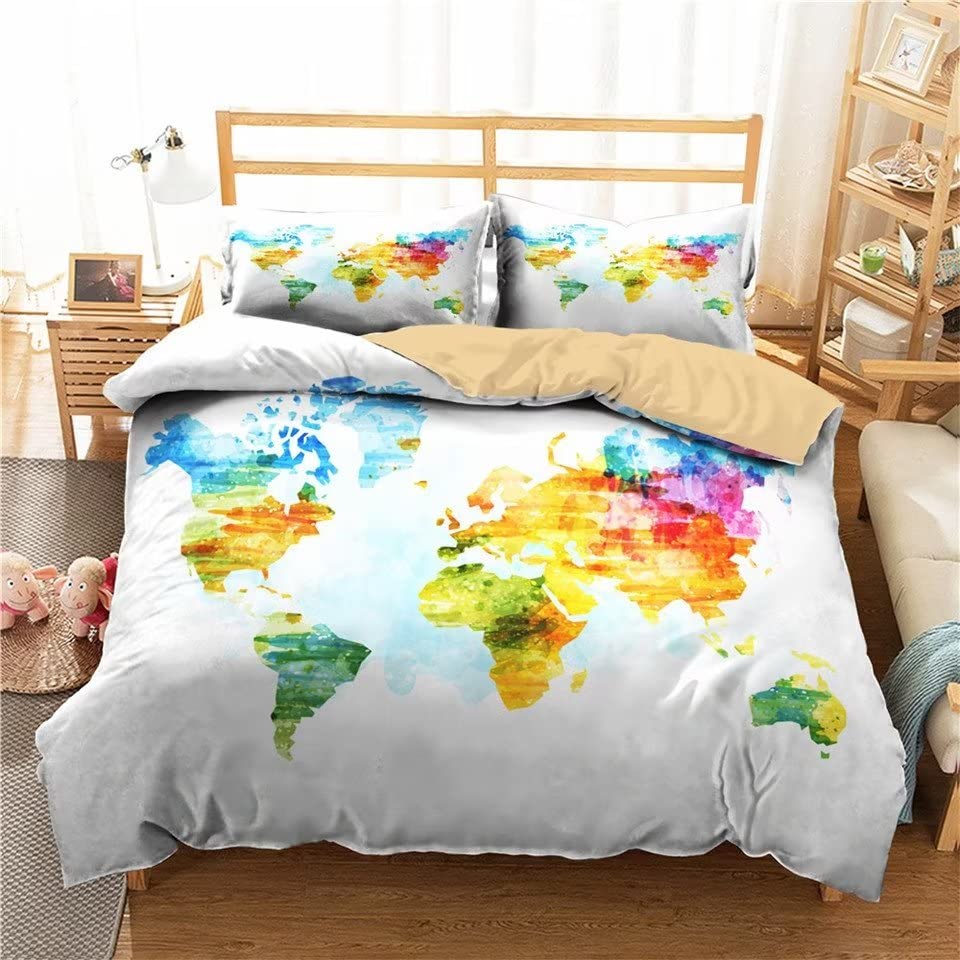 Fundas Nordicas Cama 90 Mapamundi, Juego de Ropa de Cama Juvenil Microfibra, Funda Edredon 150x200...