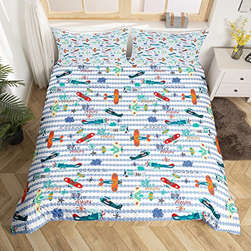 Juego de funda n&oacute;rdica para aviones de dibujos animados, juego de cama para ni&ntilde;os y ni&ntilde;as, lindo...
