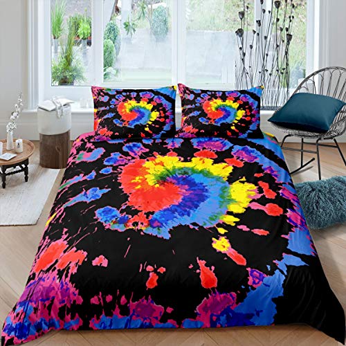 Juego de ropa de cama psicod&eacute;lico con dise&ntilde;o de remolino bohemio, te&ntilde;ido anudado, juego de funda...