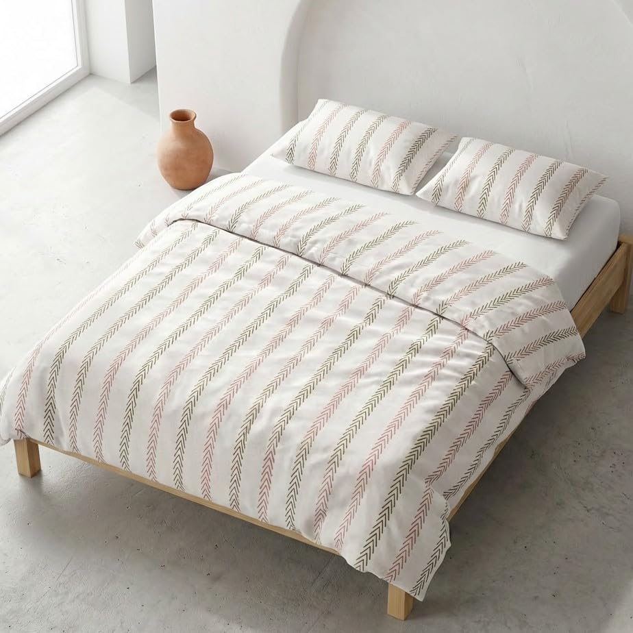 GAMUSI Juego Funda n&oacute;rdica Cama 105 100% algod&oacute;n - Funda Almohada 45x125 cm, Rayas Original Color...